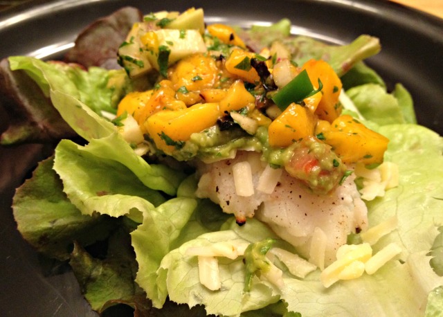 Fish lettuce wraps with mango kohlrabi salsa 