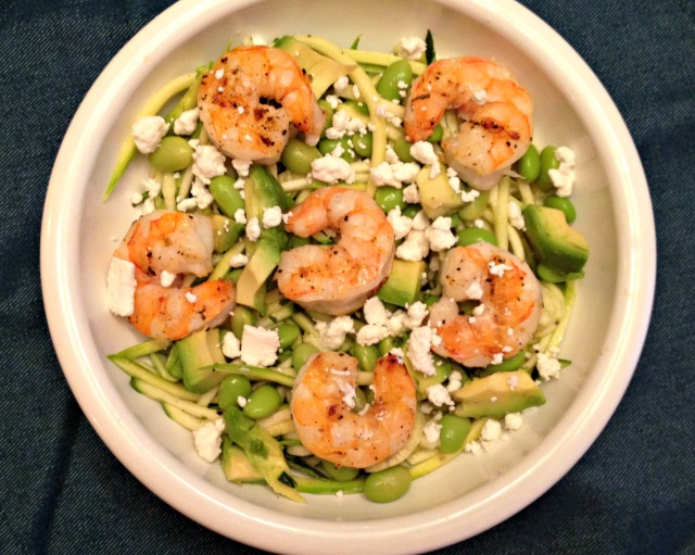 Summer 2014 CSA: Shrimp zucchini edamame salad
